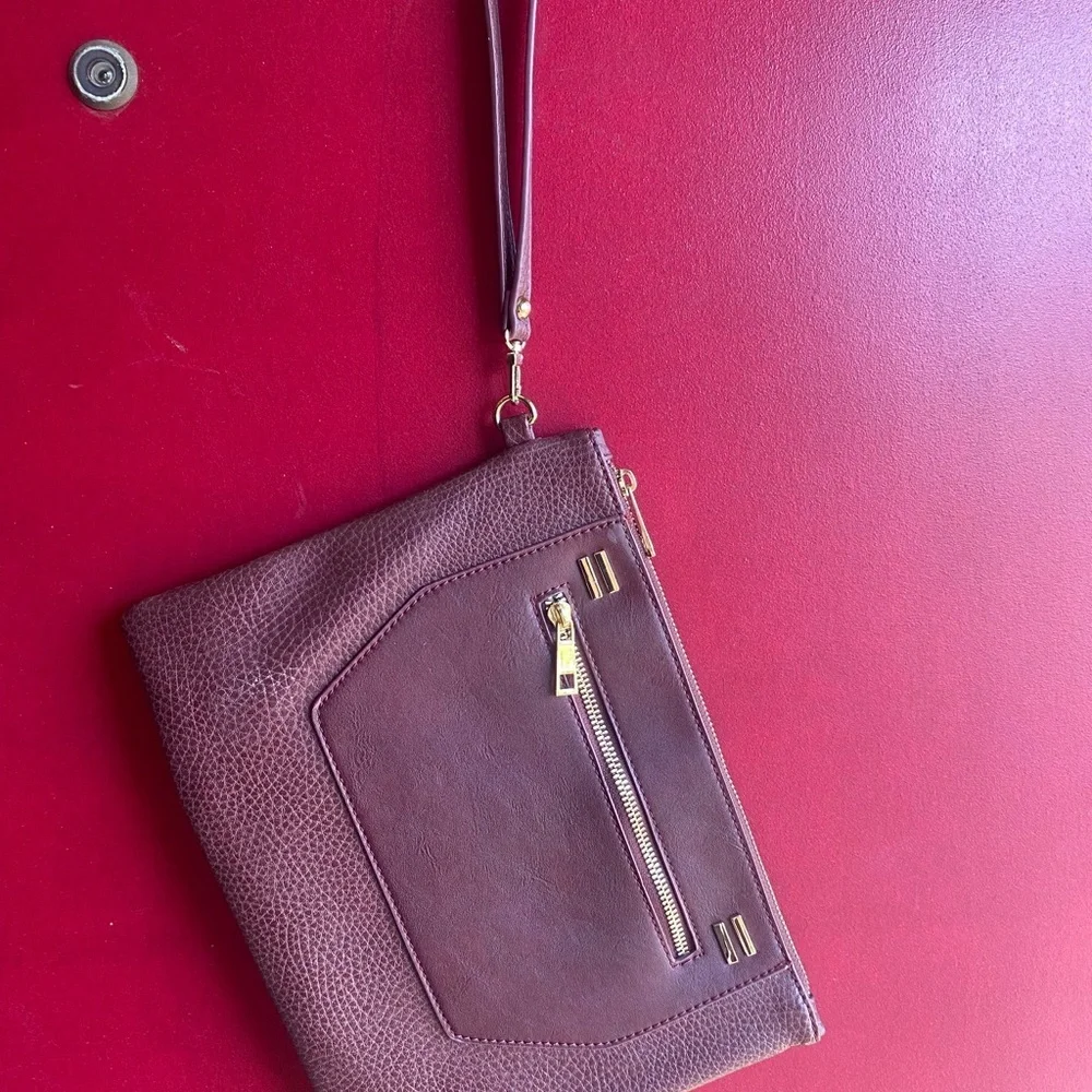 Extra Large Maroon/Burgundy Sole Society Vegan Wristlet/Clutch with Gold Accents